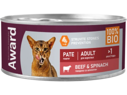 Влажный корм для кошек AWARD Паштет говядина со шпинатом консервы 100 г 
