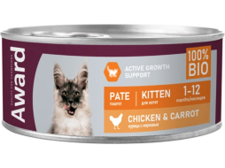 Влажный корм для котят AWARD Паштет курица с морковью консервы 100 г 