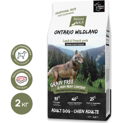 Сухой корм для собак беззерновой NATURA WILD Ontario Wildland ягненок и французская свинина 2 кг 