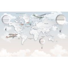 Фотообои флизелиновые ФАБРИКА ФРЕСОК Карта светлая с воздушными шарами 400x265 см 