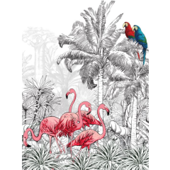 Фотообои флизелиновые ФАБРИКА ФРЕСОК Контрастные фламинго и попугаи 200x270 см 