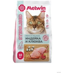 Сухой корм для стерилизованных кошек MELWIN индейка, клюква 10 кг 