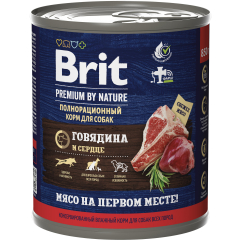 Влажный корм для собак BRIT Premium говядина и сердце консерва 850 г 