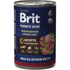 Влажный корм для собак BRIT Premium мясное ассорти и потрошки консерва 410 г 