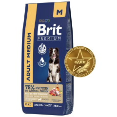 Сухой корм для собак BRIT Premium Medium телятина и индейка 15 кг 
