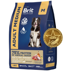 Сухой корм для собак BRIT Premium Medium телятина и индейка 1 кг 
