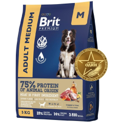 Сухой корм для собак BRIT Premium Medium телятина и индейка 3 кг 