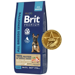Сухой корм для собак BRIT Premium Sensitive лосось и индейка 15 кг 