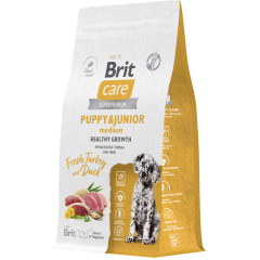 Сухой корм для щенков BRIT Care Puppy Junior M Healthy Growth утка и индейка 1,5 кг 