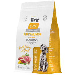 Сухой корм для щенков BRIT Care Puppy Junior M Healthy Growth утка и индейка 3 кг 