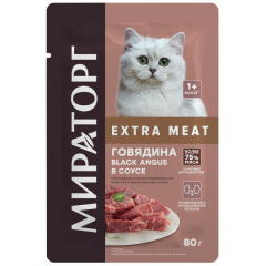 Влажный корм для стерилизованных кошек МИРАТОРГ Extra Meat Black Angus говядина в соусе пауч 80 г 