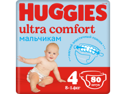 Подгузники HUGGIES Ultra Comfort 4 Maxi 8-14 кг 80 штук 
