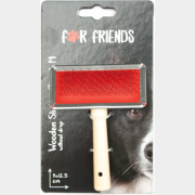 Щетка для животных FOR FRIENDS с деревянной ручкой M 9×12,5 см (9502 M)
