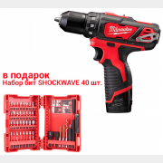 Дрель-шуруповерт аккумуляторная MILWAUKEE M12 BDD-202С и набор бит MILWAUKEE Shockwave 40 штук (4933441915/a)