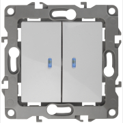 Выключатель двухклавишный скрытый с подсветкой ЭРА 12 белый (12-1105-01)