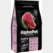 Сухой корм для щенков ALPHAPET Puppy Medium говядина с рисом 0,9 кг (4670064651607)