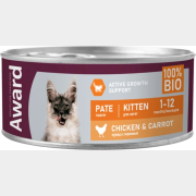 Влажный корм для котят AWARD Паштет курица с морковью консервы 100 г (2540447)