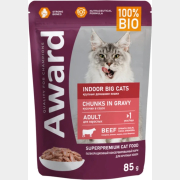 Влажный корм для кошек AWARD Indoor Big Cats Кусочки в соусе говядина пауч 85 г (7176991)