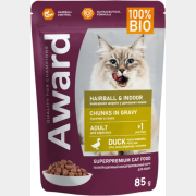 Влажный корм для кошек AWARD Hairball & Indoor Кусочки в соусе утка пауч 85 г (7177004)
