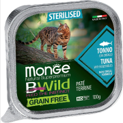 Влажный корм для стерилизованных кошек MONGE BWild Grain Free Sterilised паштет тунец с овощами ламистер 100 г (70012898)