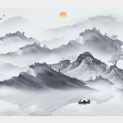 Фотообои флизелиновые ФАБРИКА ФРЕСОК Акварельная Япония и горы 300x265 см (173265)